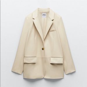 Zara Cream Faux Leather Blazer & Trouser Set